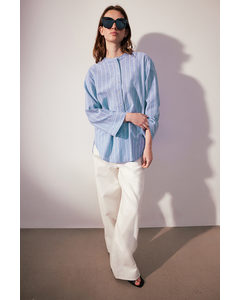Linen-blend Popover Shirt Blue/striped