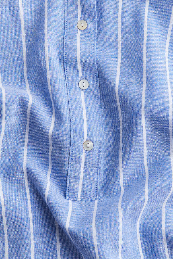H&M Linen-blend Popover Shirt Blue/striped