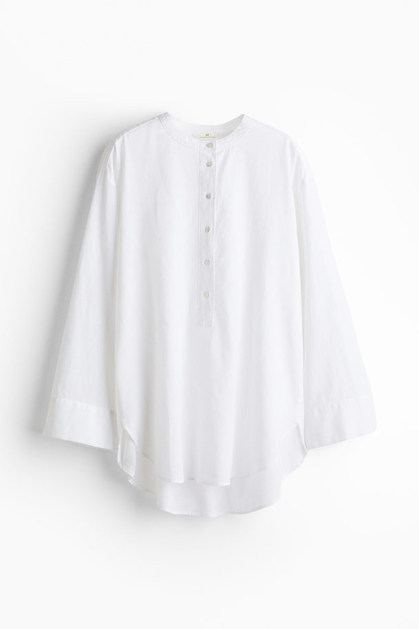 H&M Linen-blend Popover Shirt White