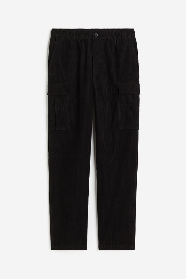 H&M Regular Fit Corduroy Cargo Trousers Black