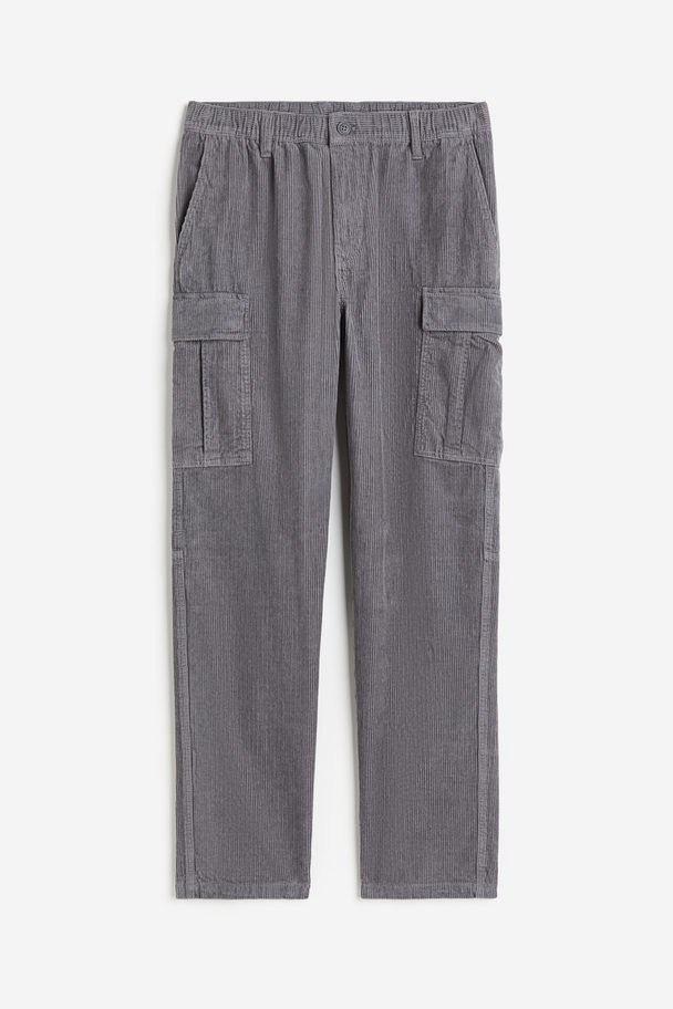H&M Regular Fit Corduroy Cargo Trousers Grey