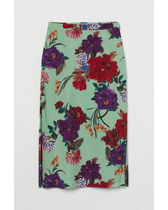 Side-slit Satin Skirt Light Green/floral