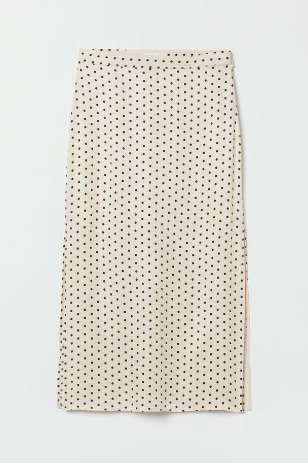H&M Side-slit Satin Skirt Light Beige/spotted