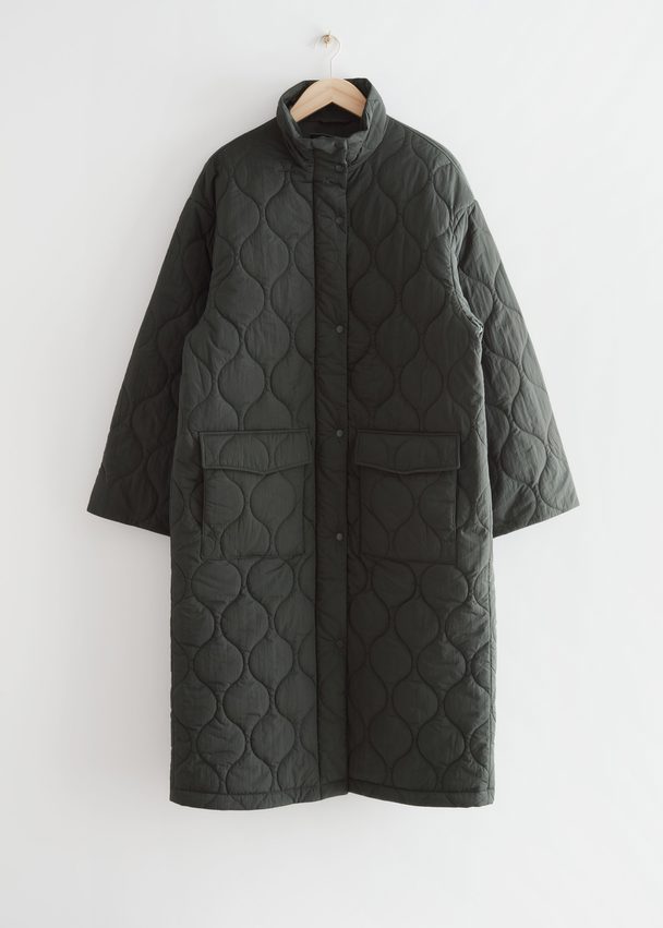 & Other Stories Oversized Quilted Coat Dark Green