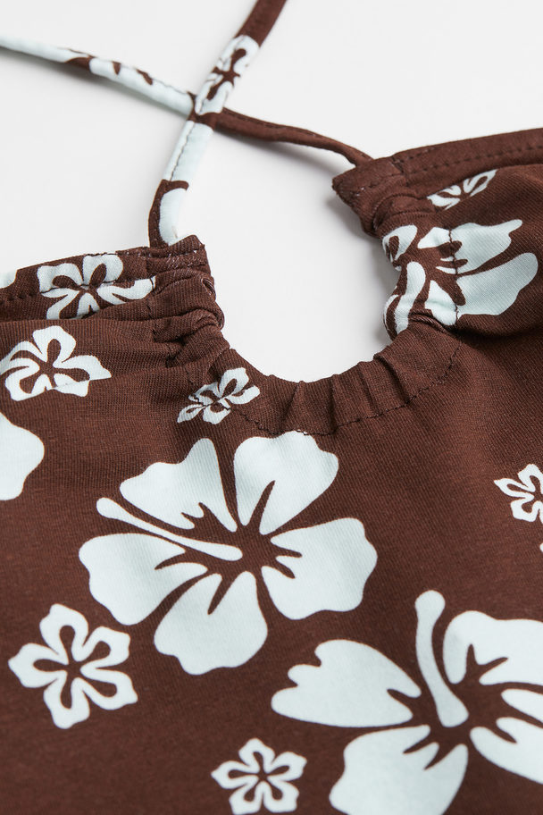 H&M Halterneck-klänning Mörkbrun/tropiska Blommor