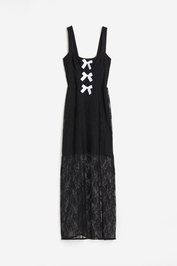 H&M Bow-detail Lace Dress Black