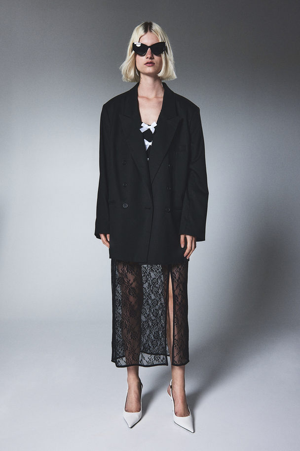 H&M Kanten Maxi-jurk Met Strikdetail Zwart