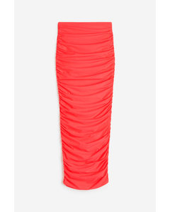 Satin Ruched Maxi Skirt Fiery Coral