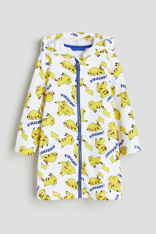 H&M Zip-front Terry Dressing Gown White/pokémon
