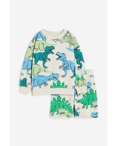 2-piece Sweatshirt Set Light Beige/dinosaurs
