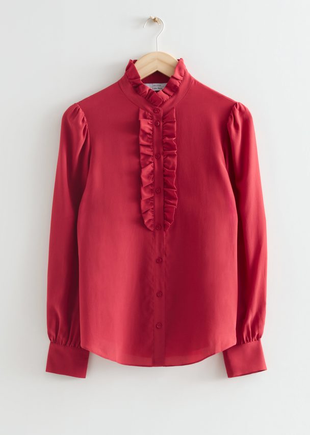 & Other Stories Frilled Silk Blouse Red