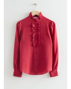 Frilled Silk Blouse Red