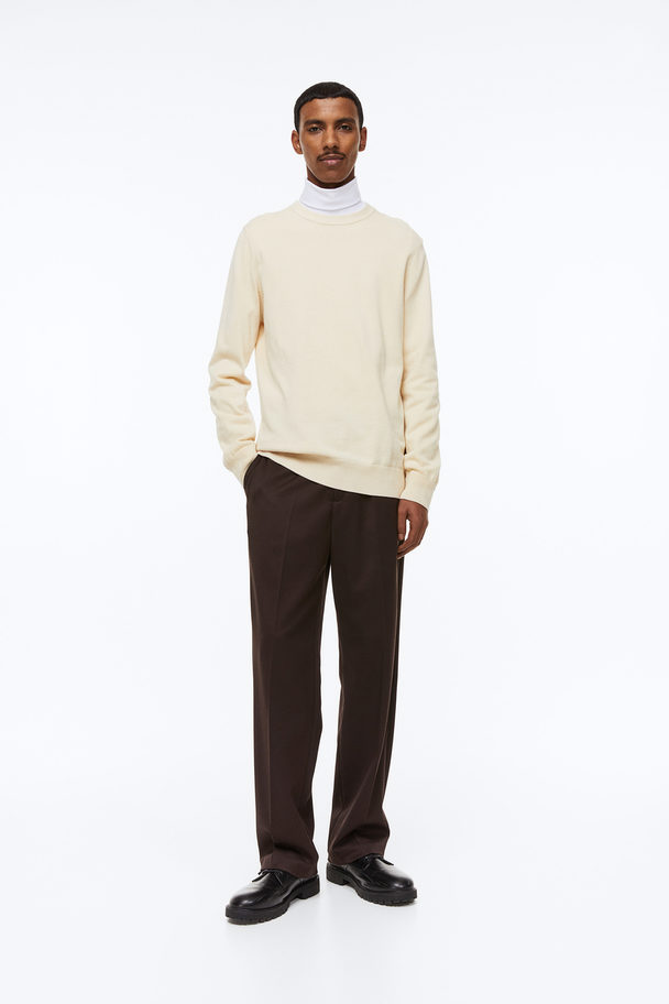 H&M Slim Fit Fine-knit Cotton Jumper Light Beige