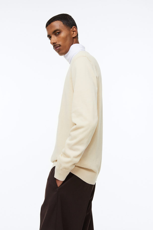 H&M Slim Fit Fine-knit Cotton Jumper Light Beige