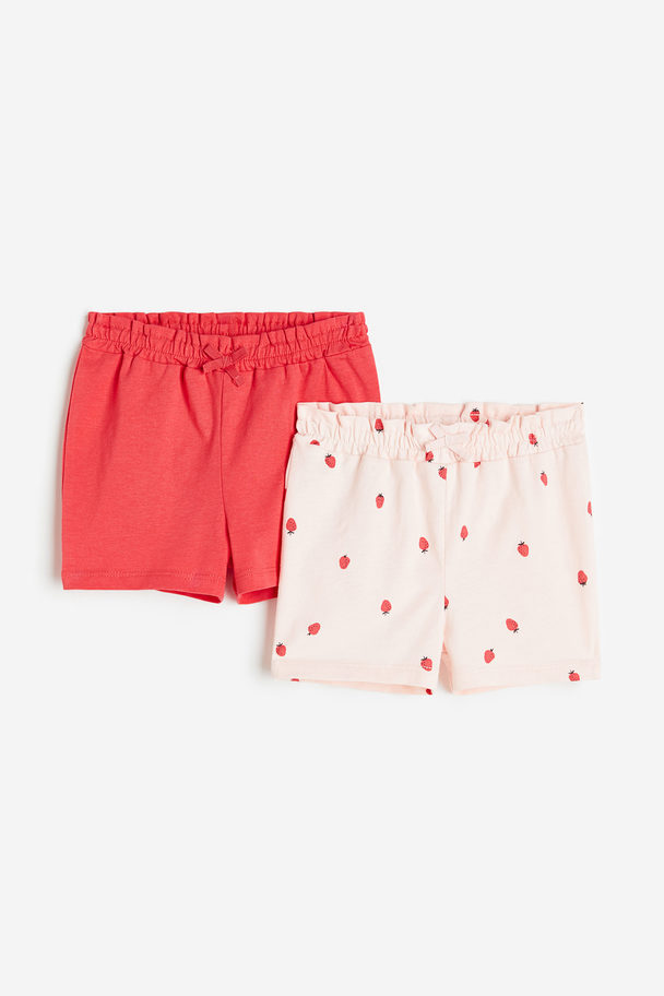 H&M Set Van 2 Tricot Shorts Lichtroze/aardbeien