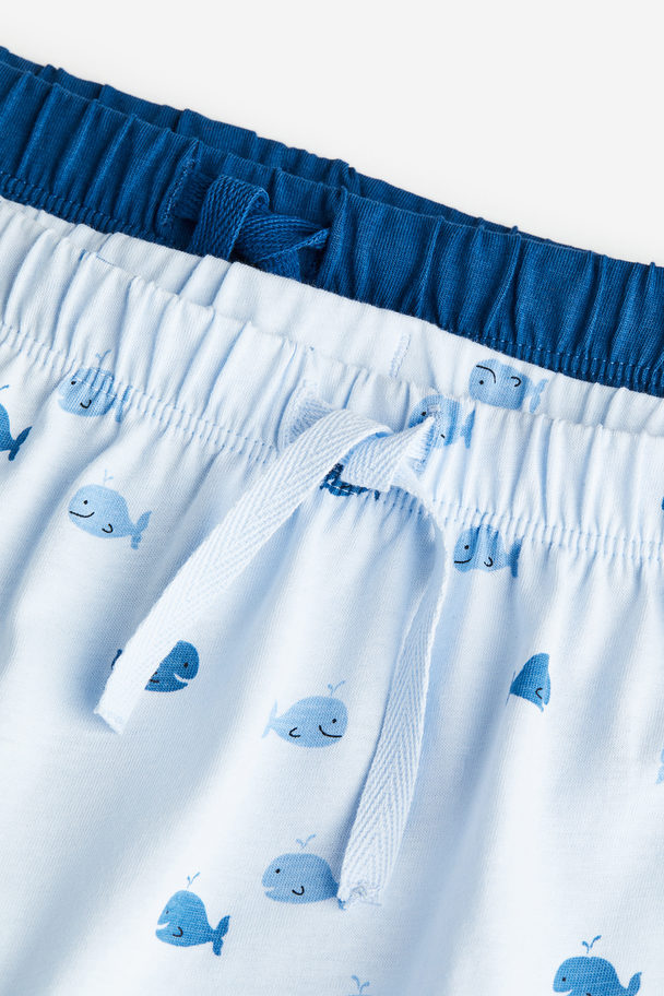 H&M Set Van 2 Tricot Shorts Lichtblauw/walvissen