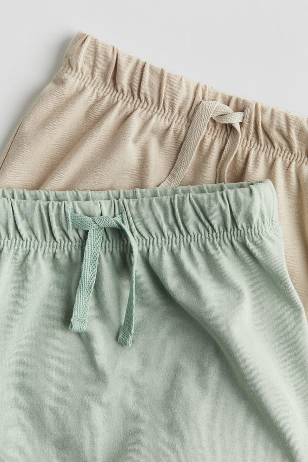 H&M 2-pack Jersey Shorts Light Dusty Green/beige