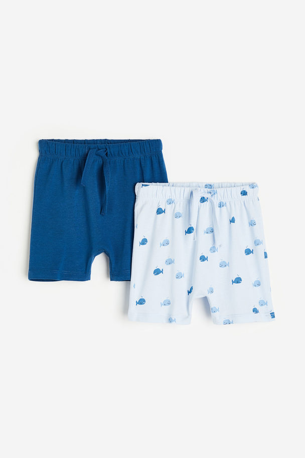 H&M Set Van 2 Tricot Shorts Lichtblauw/walvissen