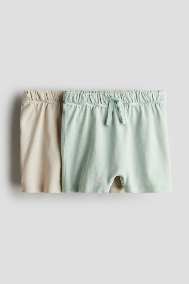 H&M 2-pack Jersey Shorts Light Dusty Green/beige