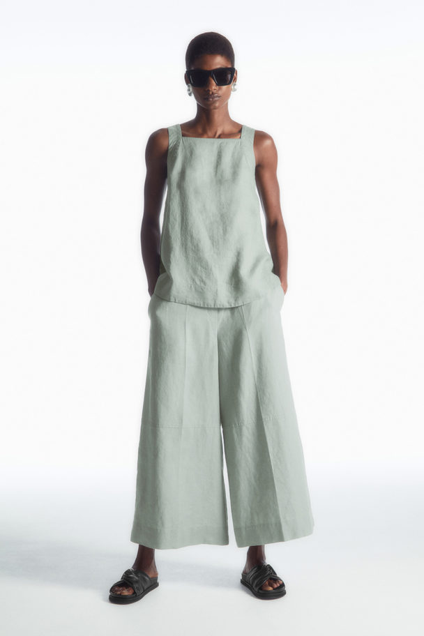 COS Tie-back Linen Top Green