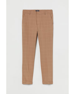 Skinny Fit Cropped Trousers Dark Beige/checked