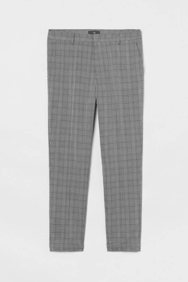 H&M Skinny Fit Cropped Trousers Dark Grey/checked
