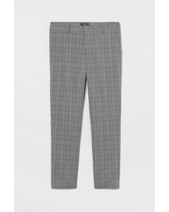 Skinny Fit Cropped Trousers Dark Grey/checked