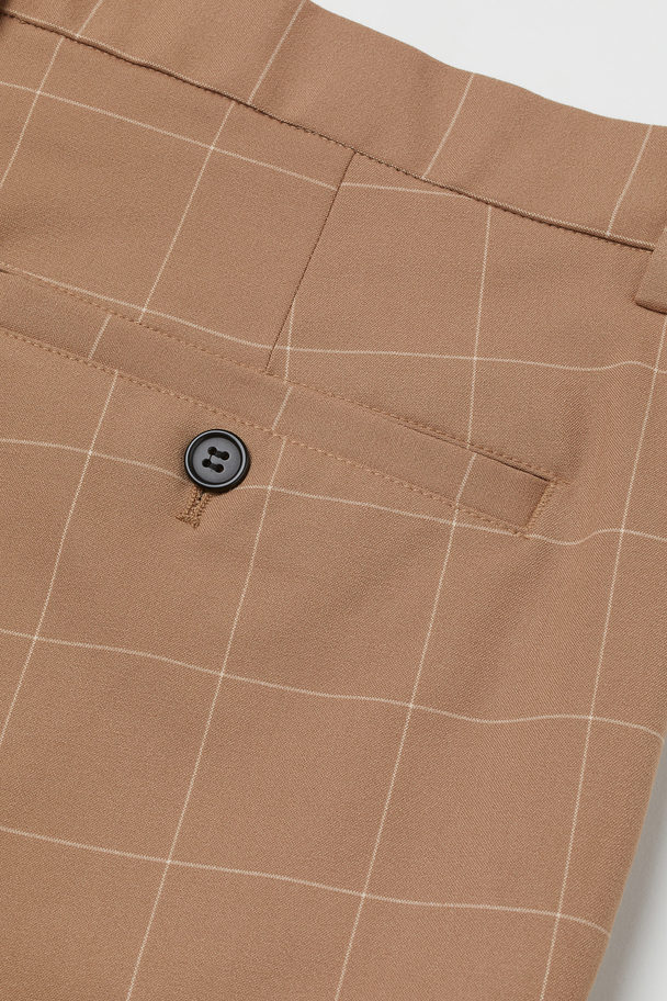 H&M Cropped Bukser Skinny Fit Mørk Beige/ternet