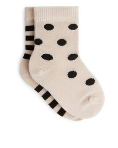 Socken mit Polka Dots, 2 Paare Beige/gepunktet