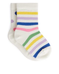 Polka Dot Socks, 2 Pairs White/multi-colour