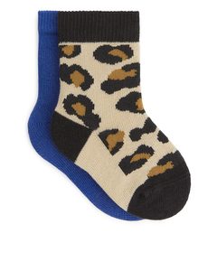 Socken mit Polka Dots, 2 Paare Blau/Tieraufdruck