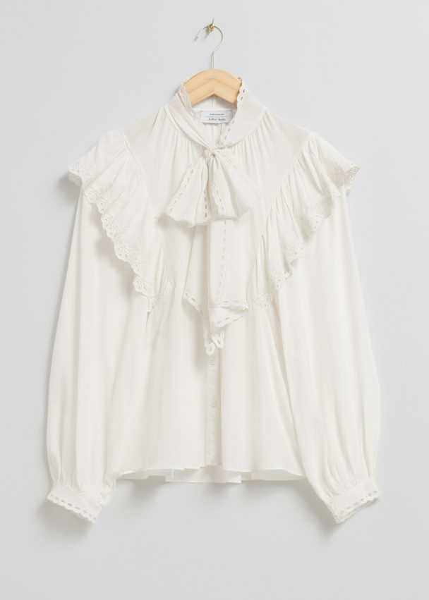 & Other Stories Scalloped Ruffle Blouse Ivory
