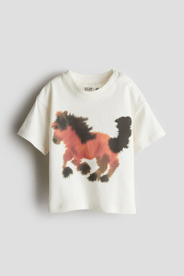 H&M Printed T-shirt White/horse