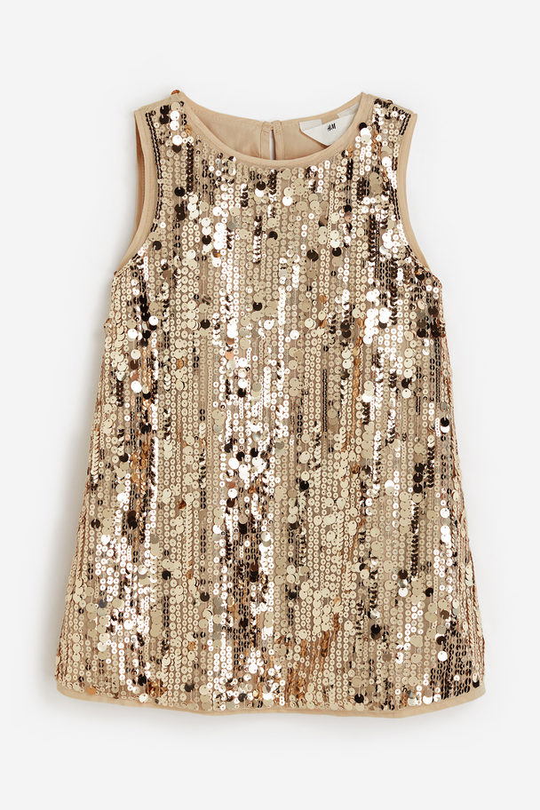 H&M Sequined A-line Dress Gold-coloured