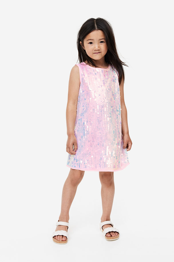 H&M Sequined A-line Dress Light Pink/sequined