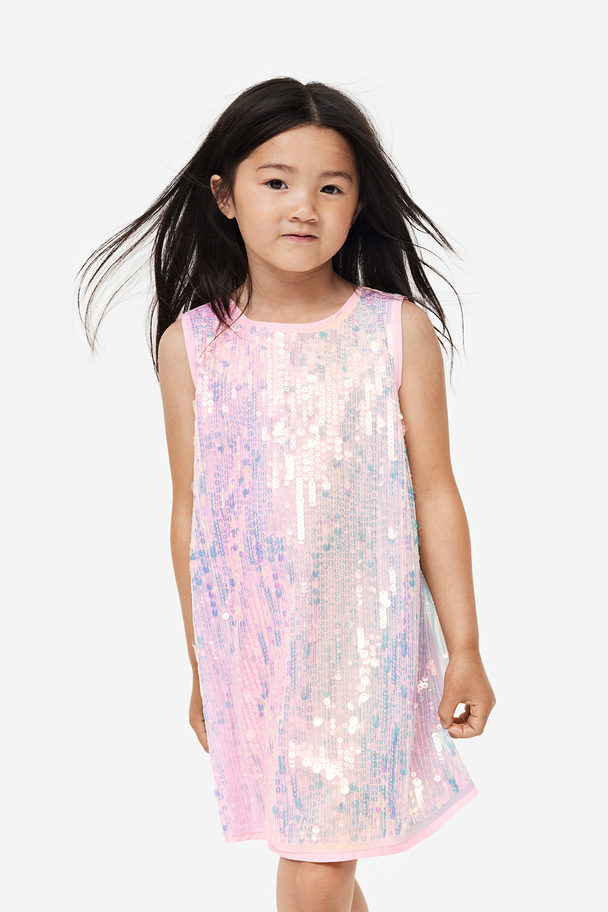 H&M Sequined A-line Dress Light Pink/sequined