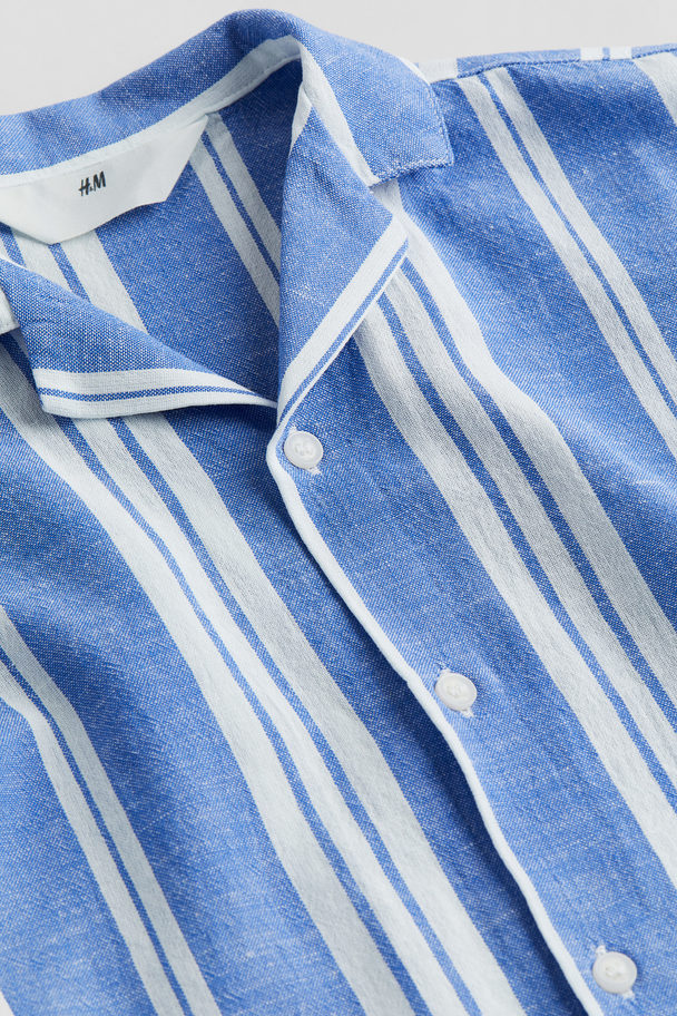 H&M Short-sleeved Resort Shirt Blue/white Striped