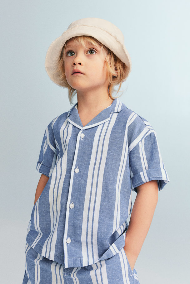 H&M Short-sleeved Resort Shirt Blue/white Striped