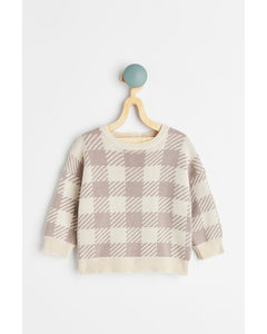 Jacquard-knit Cotton Jumper Greige/checked