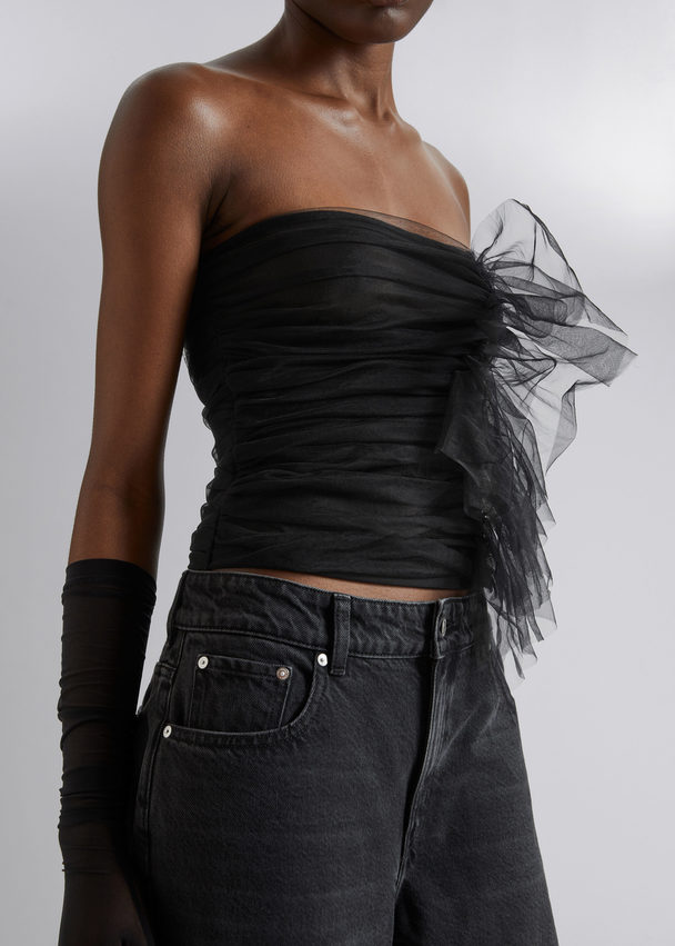 & Other Stories Ruffled Tulle Corset Top Black