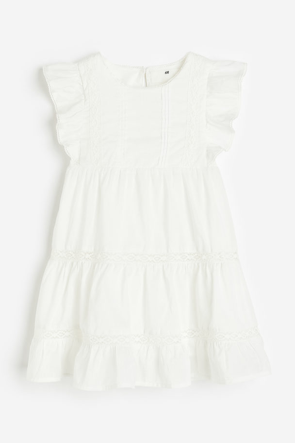 H&M Flounced Lace-detail Dress White