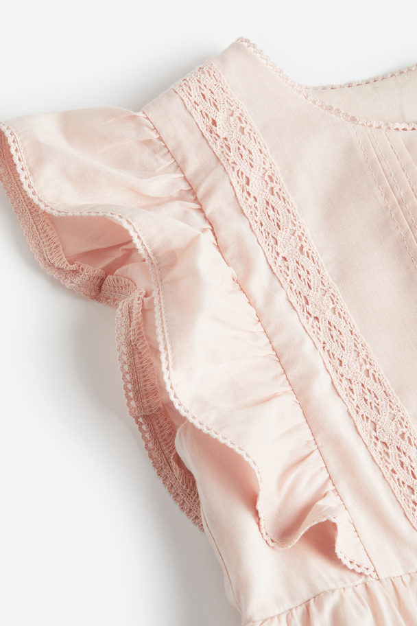 H&M Flounced Lace-detail Dress Powder Pink