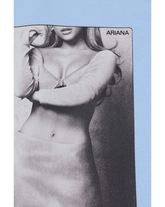 H&M Cropped Printed T-shirt Light Blue/ariana Grande