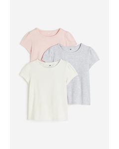 3-pack Puff-sleeved Tops Light Grey Marl/light Pink