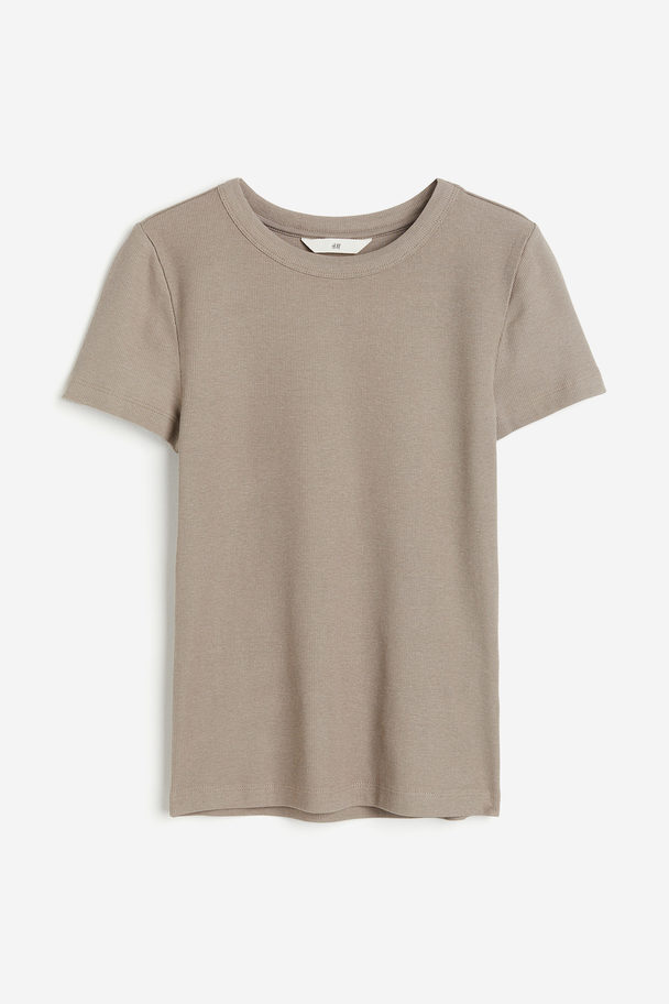 H&M Ribbed Modal-blend T-shirt Greige