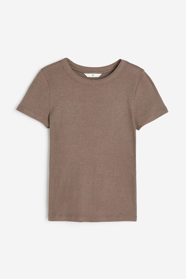 H&M Geripptes T-Shirt aus Modalmix Dunkelbeigemeliert