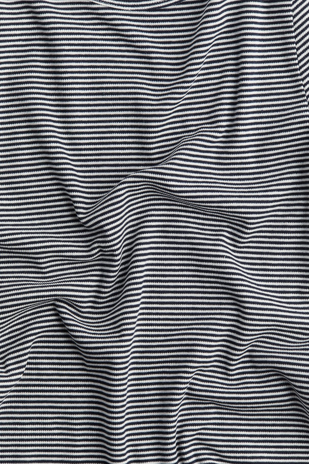 H&M Ribbed Modal-blend T-shirt Navy Blue/striped
