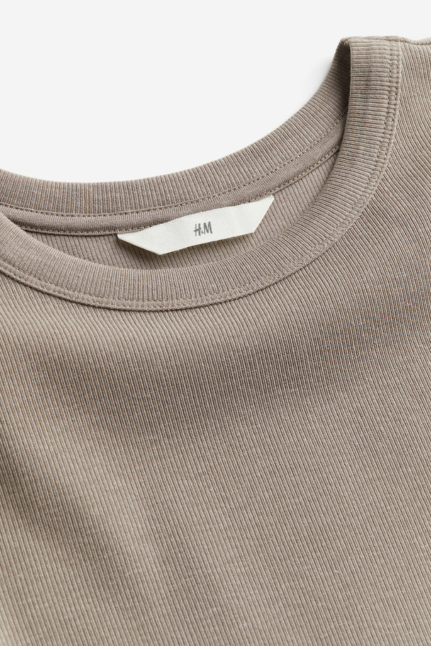 H&M Ribbed Modal-blend T-shirt Greige