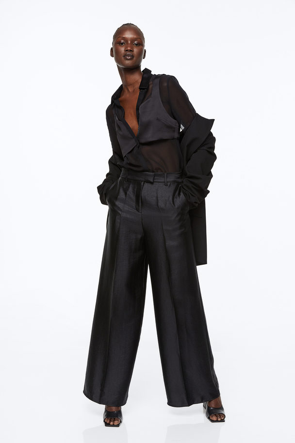 H&M Double-layered Sheer Shirt Black