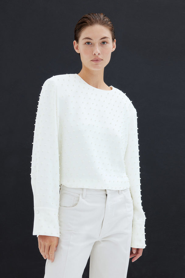 H&M Bluse Med Perler Hvid/perler